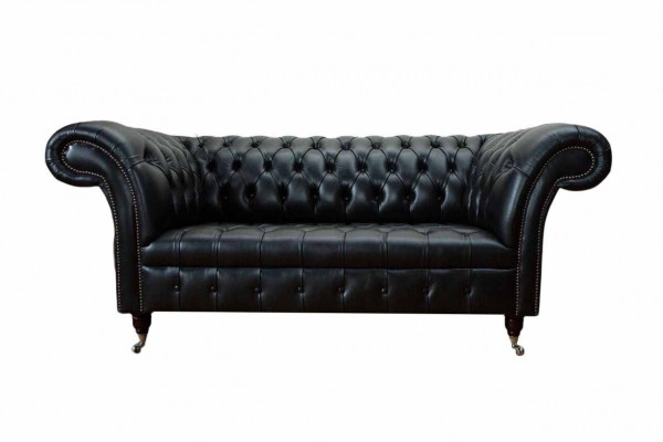 Drësëtzegen Luxus Canapé 3 Sëtz Canapéen Sëtz Lieder Schwaarz Chesterfield