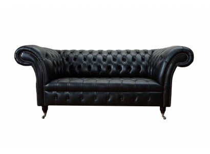 Drësëtzegen Luxus Canapé 3 Sëtz Canapéen Sëtz Lieder Schwaarz Chesterfield