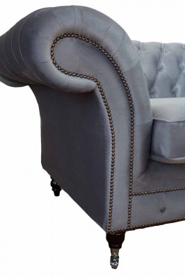 Design Chesterfield Stoff Couch Fotell 1 Sëtzer Polster Sofas Lounge Neit