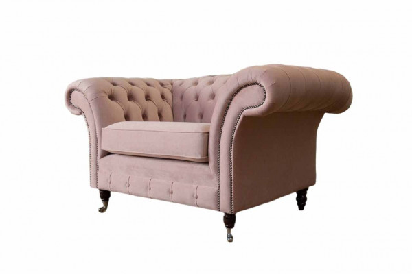 Chesterfield Design Sessell Rosa Polster Luxus Textil Couche 1-Sëtzer