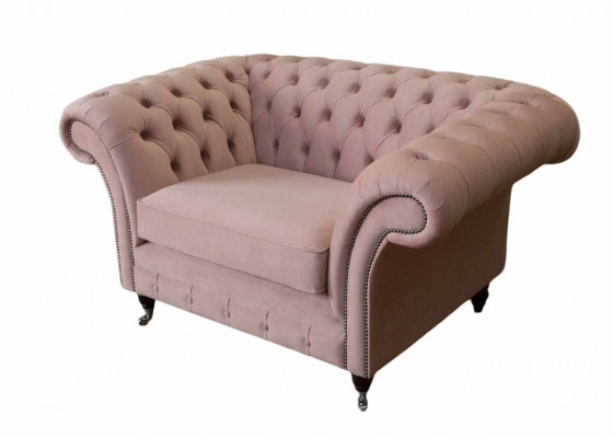 Chesterfield Design Sessell Rosa Polster Luxus Textil Couche 1-Sëtzer