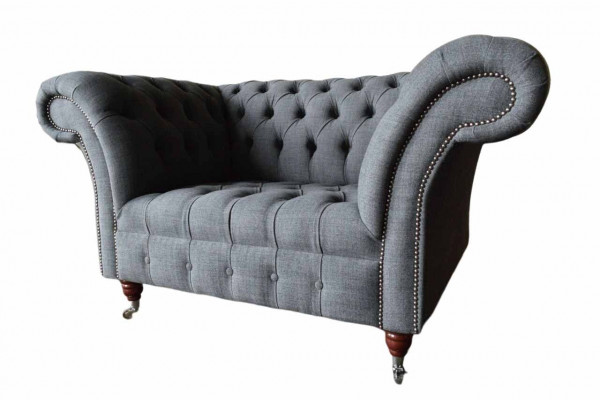 Chesterfield Design Fauteuil Grau Gestoffert Luxus Textil Canapéen 1 Sëtzer