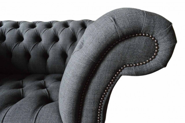 Chesterfield Design Fauteuil Grau Gestoffert Luxus Textil Canapéen 1 Sëtzer