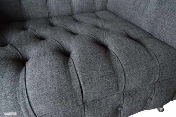Chesterfield Design Fauteuil Grau Gestoffert Luxus Textil Canapéen 1 Sëtzer