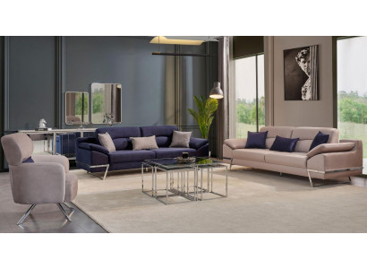Luxus Sofagarnitur 331 Sëtzer Dräisëtzer Sofa Fotell Stoff Blo Modern