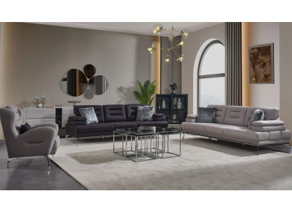 Luxus Sofagarnitur 3+3+1 Sëtzer Dräisëtzer Sofa Fotell Stoff Gro Modern