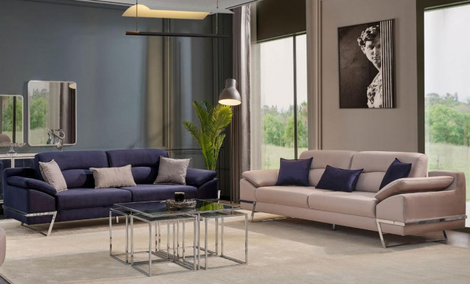 Dräi-Sëtzer Garnitur Sofagarnitur 3-Sëtzer Stoff Luxus Blo Set Garnituren