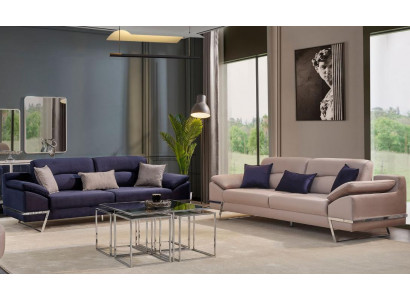 Dräi-Sëtzer Garnitur Sofagarnitur 3-Sëtzer Stoff Luxus Blo Set Garnituren