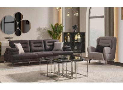 Sofagarnitur 3+1 Sëtzer Garnituren Sofa Fauteuil Stoff Schwaarz Modern Set
