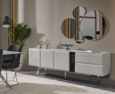 Sideboard mat Spigel Kommode Wäiss Konsooldësch Dësch Modern Holz Set
