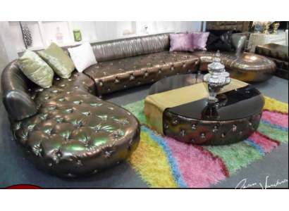 Chesterfield Eckcouch U Form Luxus Couch Wunnlandschaft Gold Eckgarnitur