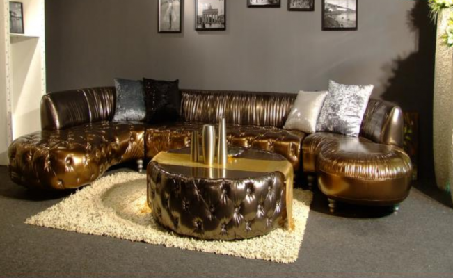 Chesterfield Eckcouch U Form Luxus Couch Wunnlandschaft Gold Eckgarnitur