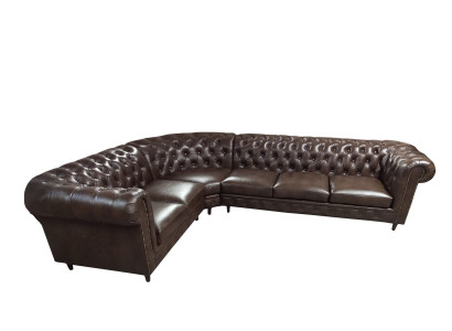 Chesterfield Eckcanapé L-Form Canapé Bruin Luxus Miwwel Couch Eckgarnitur