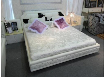Luxus Bett Chesterfield Duebelbett Echtlieder mat Poneyfell Better Wäiss Miwwelen
