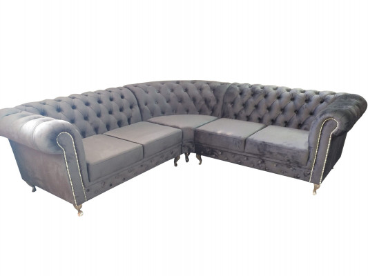 Chesterfield L-Form Ecksofa Canapé Design Polster Textil Sofa Ecke Canapéen