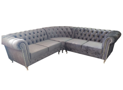 Chesterfield L-Form Ecksofa Canapé Design Polster Textil Sofa Ecke Canapéen