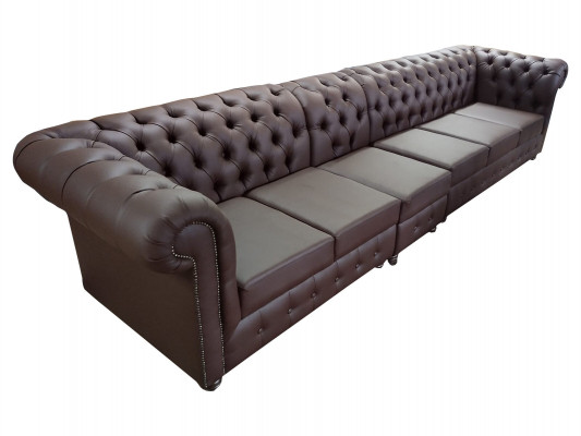 Chesterfield Grouss Sofa Canapéen Ledersofa XXL Grouss Sofas Brong Canapé 6 Sëtzer