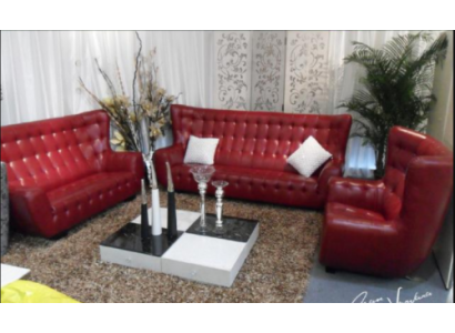 Chesterfield Sofaensemble Canapé Set 3 tlg Ledercanapé Rout Modern