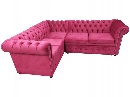 Luxus Ecksofa L-Form Chesterfield Sofa Textil Rosa Canapé Modern Sofas