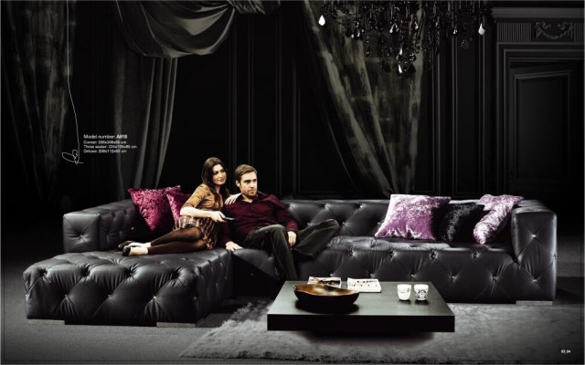 Ecksofa L-Form Chesterfield Luxus Sofa Schwaarz Canapé Ledersofa
