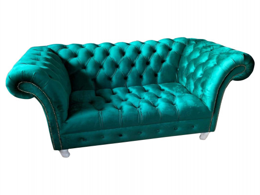 Chesterfield Luxus Sofa 2 Sëtzer Textil Canapé Blo Sofas Gréng Couchen