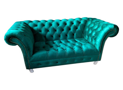 Chesterfield Luxus Sofa 2 Sëtzer Textil Canapé Blo Sofas Gréng Couchen