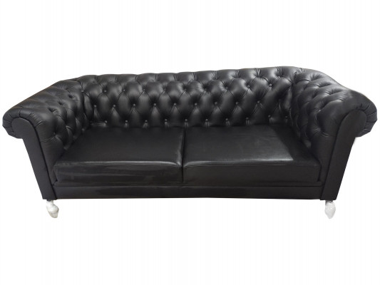 Chesterfield Sofa 3 Sëtzer Couch Ledersofa Couches Schwaarz Sofas