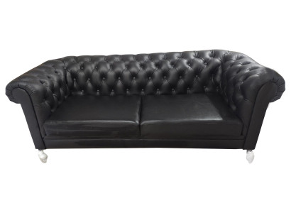 Chesterfield Sofa 3 Sëtzer Couch Ledersofa Couches Schwaarz Sofas