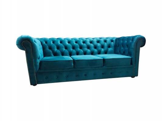 Chesterfield Sofà 3 Sëtzer Textil Couchen Stoff Blo Sofas Modern