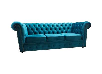Chesterfield Sofà 3 Sëtzer Textil Couchen Stoff Blo Sofas Modern