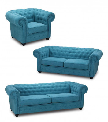 Chesterfield Canapé Setzt Couch Polster Miwwels Set Garnitur 3+2+1 Turkis