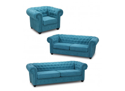 Chesterfield Canapé Setzt Couch Polster Miwwels Set Garnitur 3+2+1 Turkis