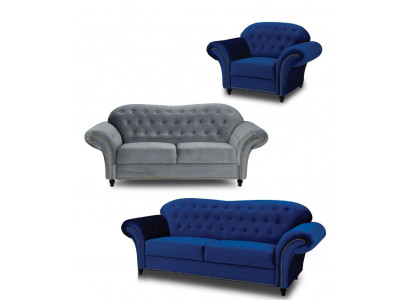 Chesterfield Sofa-Garnitur Couch Polster Miwwelen 3+2+1 Samt Stoff Couchen