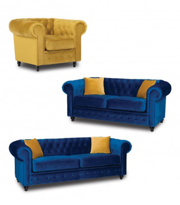 Chesterfield Canapé-Set Couch Miwwel Wunnzëmmer Ariichtung 3+2+1 Sëtzplaz