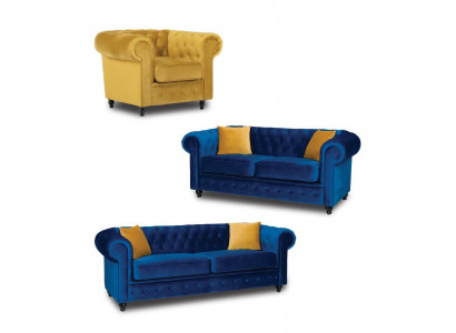 Chesterfield Canapé-Set Couch Miwwel Wunnzëmmer Ariichtung 3+2+1 Sëtzplaz