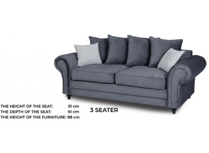 Dräisëtzer Canapé Polster Miwwelen Samett Canapé Stoff Sofa 218cm Canapéen