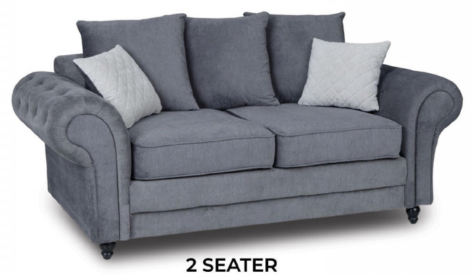 Grau Chesterfield Canapé Këssen Miwwelen Stoff Canapéen Sofae Zweesëtzer