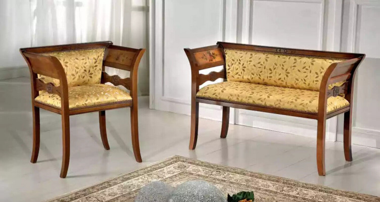 Designer Sitzgarnitur Polsterbank Luxus Sitzmöbel Stoff Stull 2+1 Sëtz
