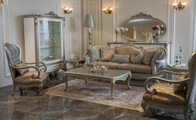 Sëlwer Chesterfield Fotell Franséischen Stil Miwwel Stull Eensëtzer Holz