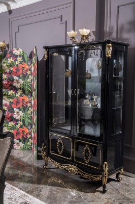 Miwwel Glasschaf Luxus Vitrin Holz Vitrine Schief Regaler Schwaarz