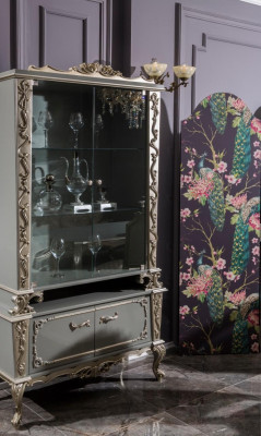 Vitrinen Glas Holz Schaf Vitrine Wunnzëmmer Miwwelen Credenz Schief