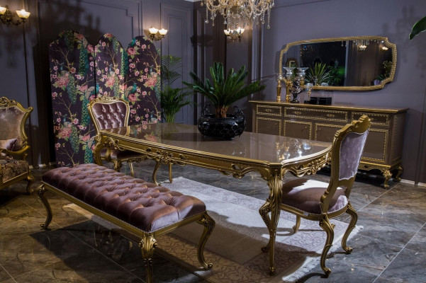 Iesszëmmer Set Iessdësch Klassesch Echt Holz Luxus 4tlg Stull Garnitur Grupp