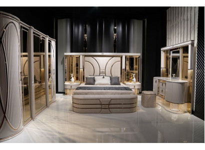 Schlofzëmmer-Set Komplette Bett 2x Nuetsdëscher Kleederschaf Nei 7 Deeler