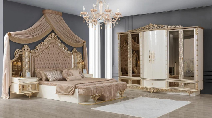 Schlofzëmmer Set Bett 2x Nuetsdëscher Kleederschaf Luxus nei 4tlg