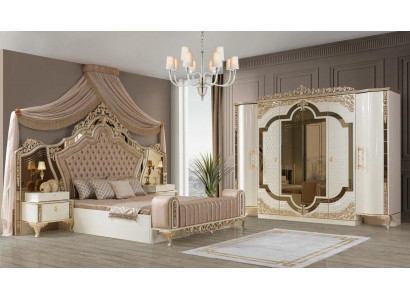 Schlofkummer-Set Bett 2x Nuetsdëscher Design Luxus nei 5tlg wäiss