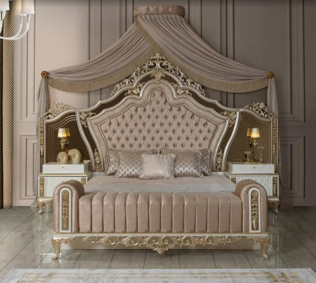 Schlofkummer-Set Bett 2x Nuetsdëscher Design Luxus nei 5tlg wäiss