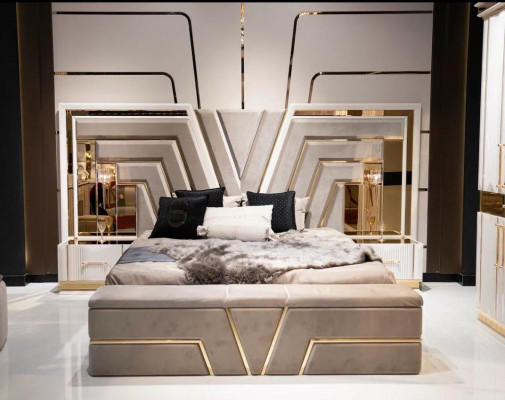 Schlofzëmmer Set Bett 2x Nuetsdëscher Luxus nei 3tlg Design Modern Holz