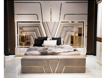 Schlofzëmmer Set Bett 2x Nuetsdëscher Luxus nei 3tlg Design Modern Holz
