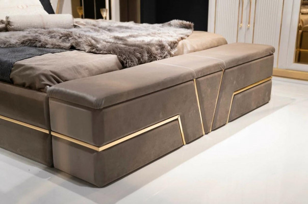 Schlofzëmmer Set Bett 2x Nuetsdëscher Luxus nei 3tlg Design Modern Holz