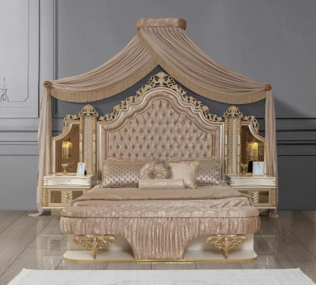 Schlofkummer Set Bett 2x Nattdëscher Design Luxus nei 4tlg Beige